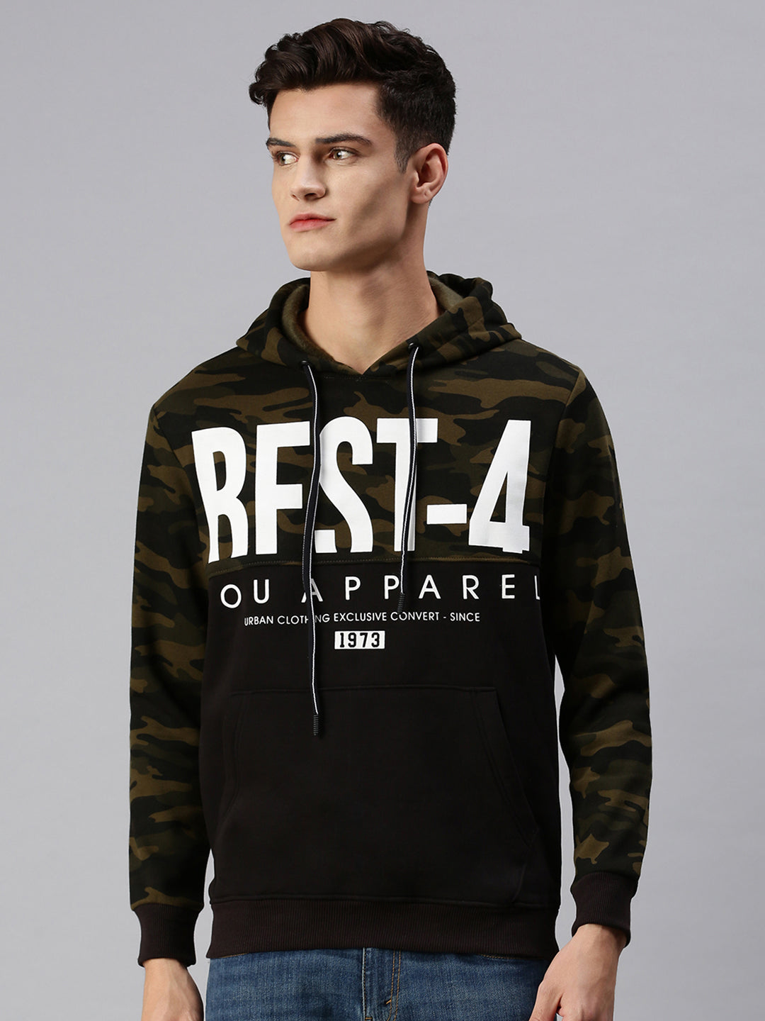 Men Hooded Typography Black Pullover