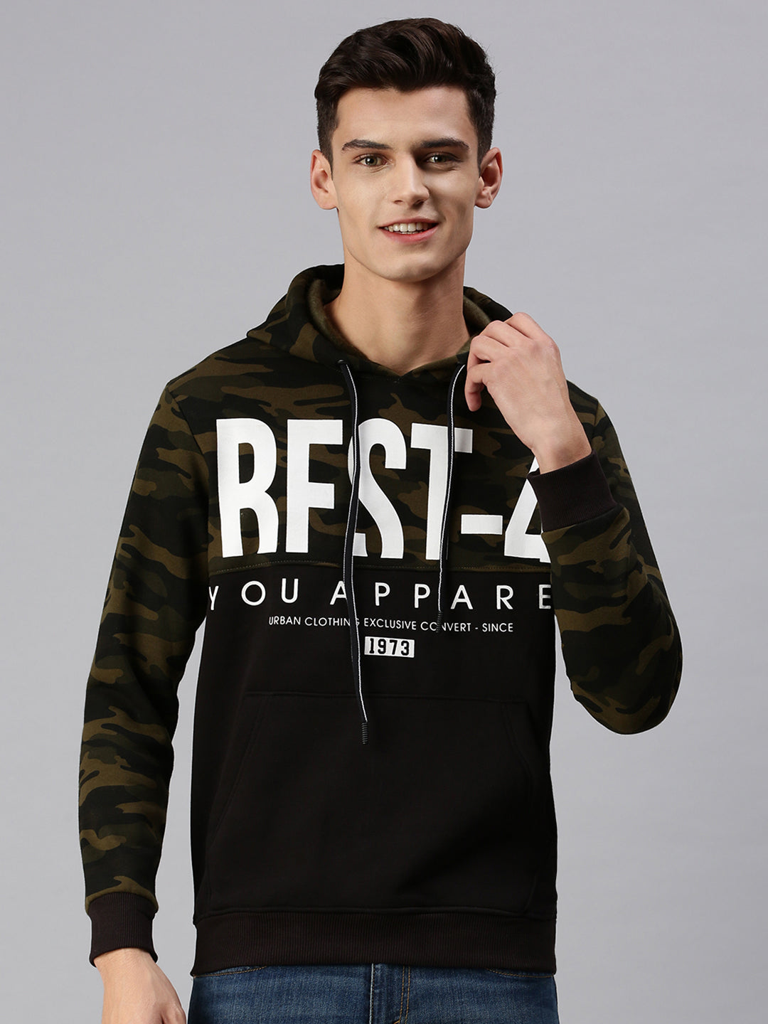 Men Hooded Typography Black Pullover