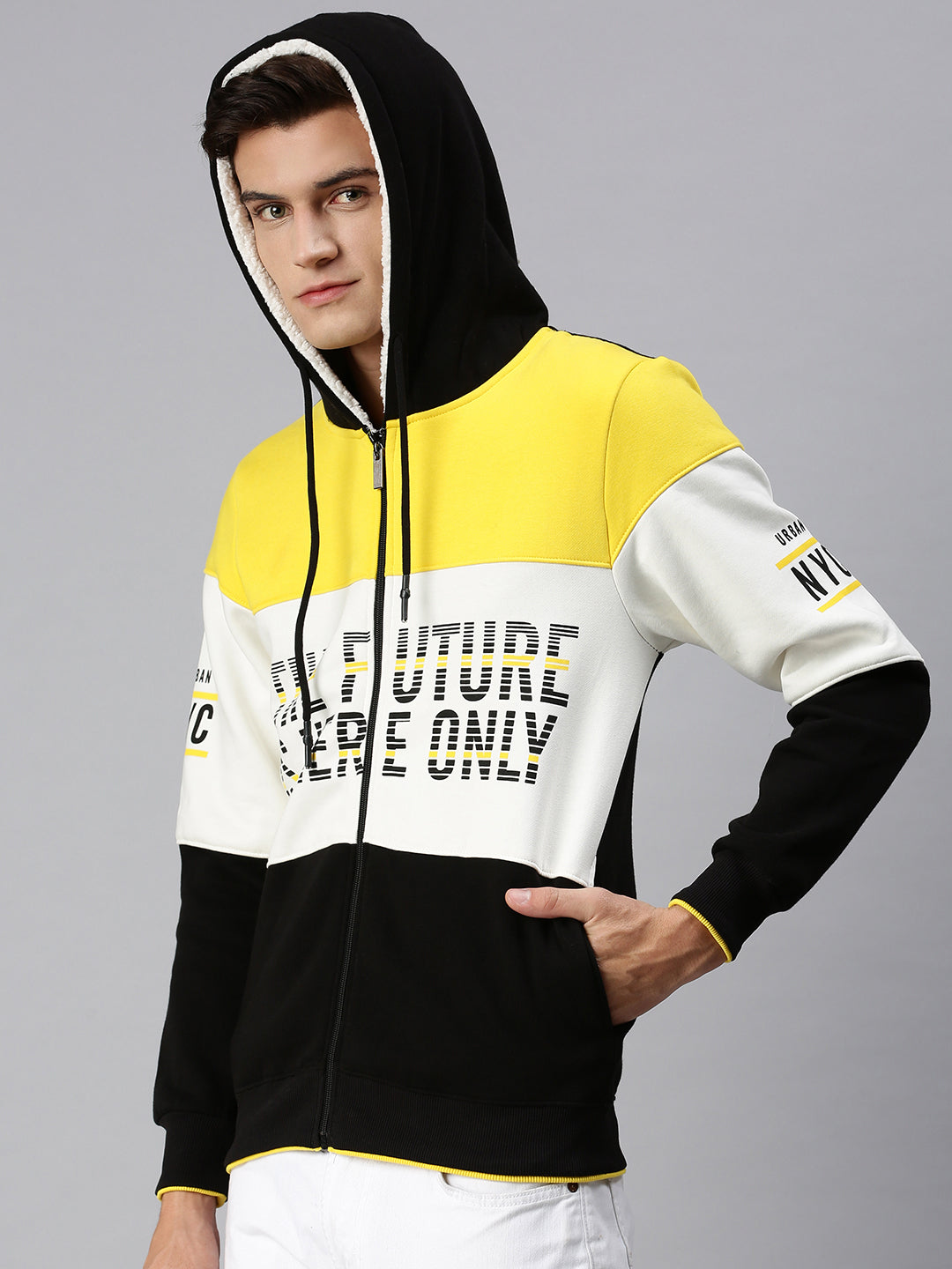 Men Hooded Colourblocked Multi Sweatshirt