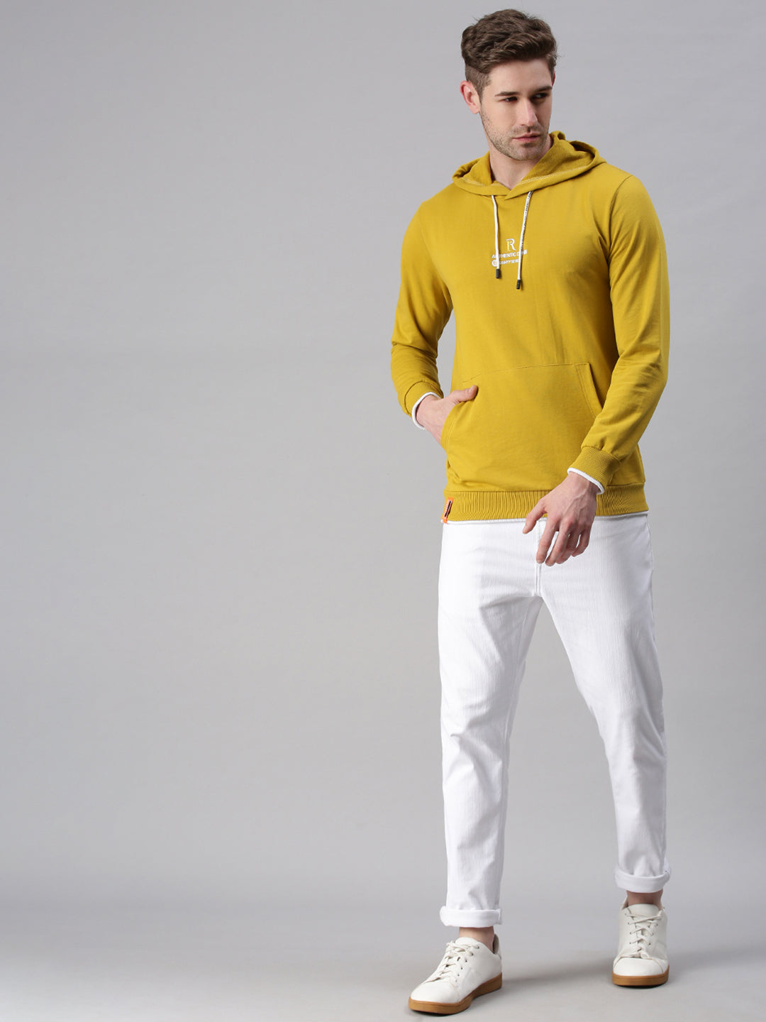 Men Printed Yellow Sweatshirt