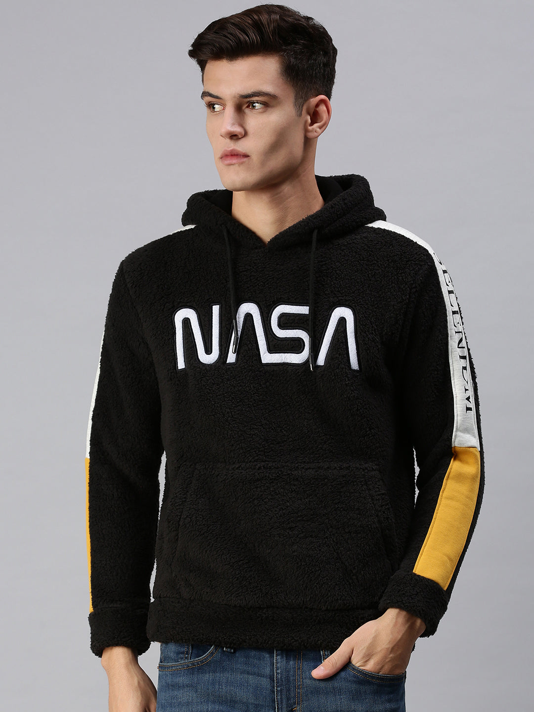 Men Hooded Solid Black Sweatshirt