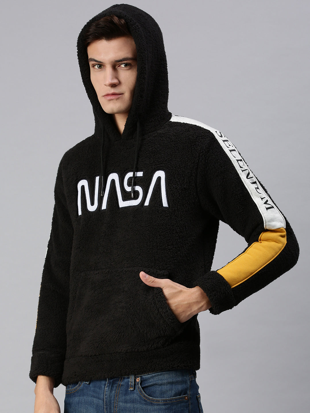 Men Hooded Solid Black Sweatshirt