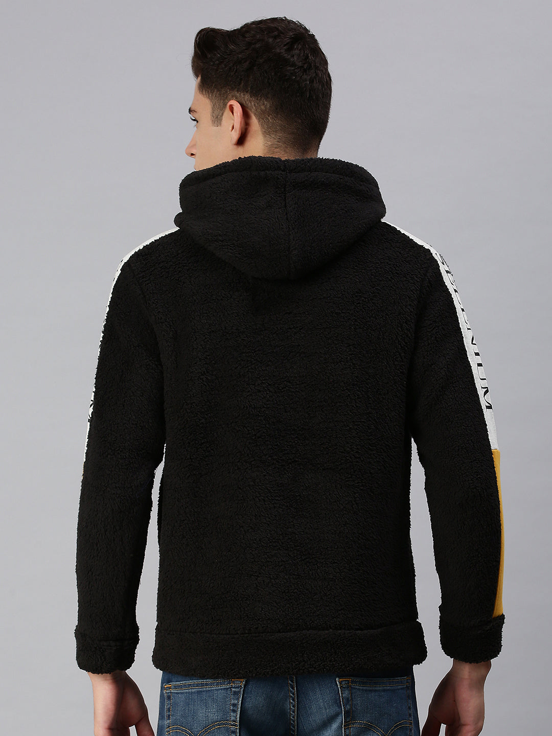 Men Hooded Solid Black Sweatshirt