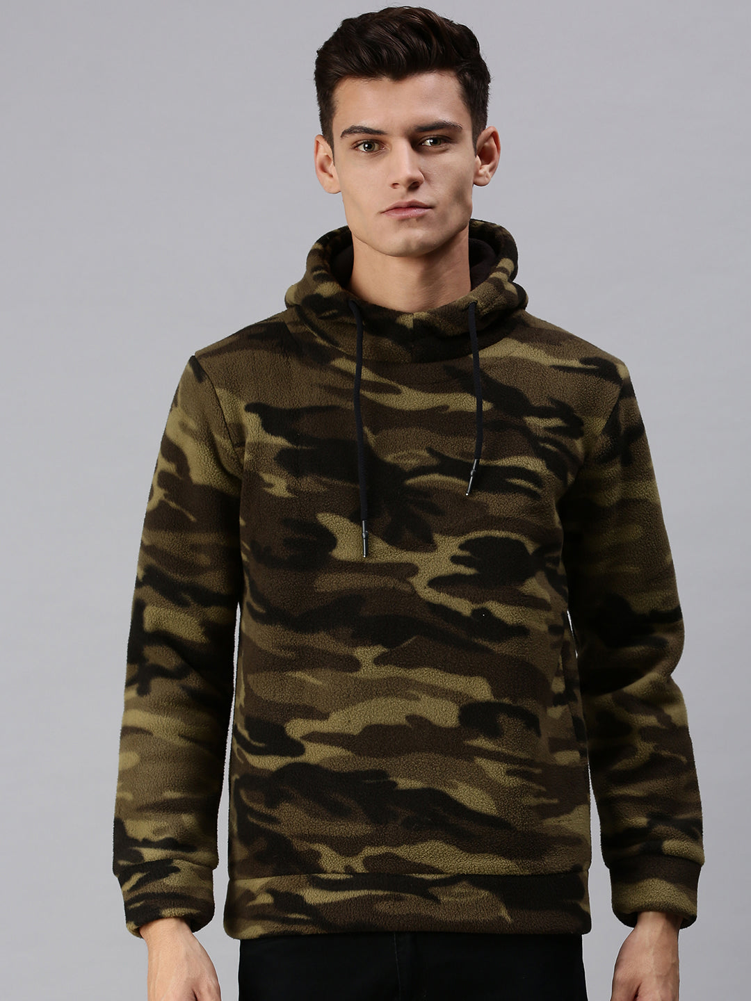 Men Hooded Camouflage Green Pullover