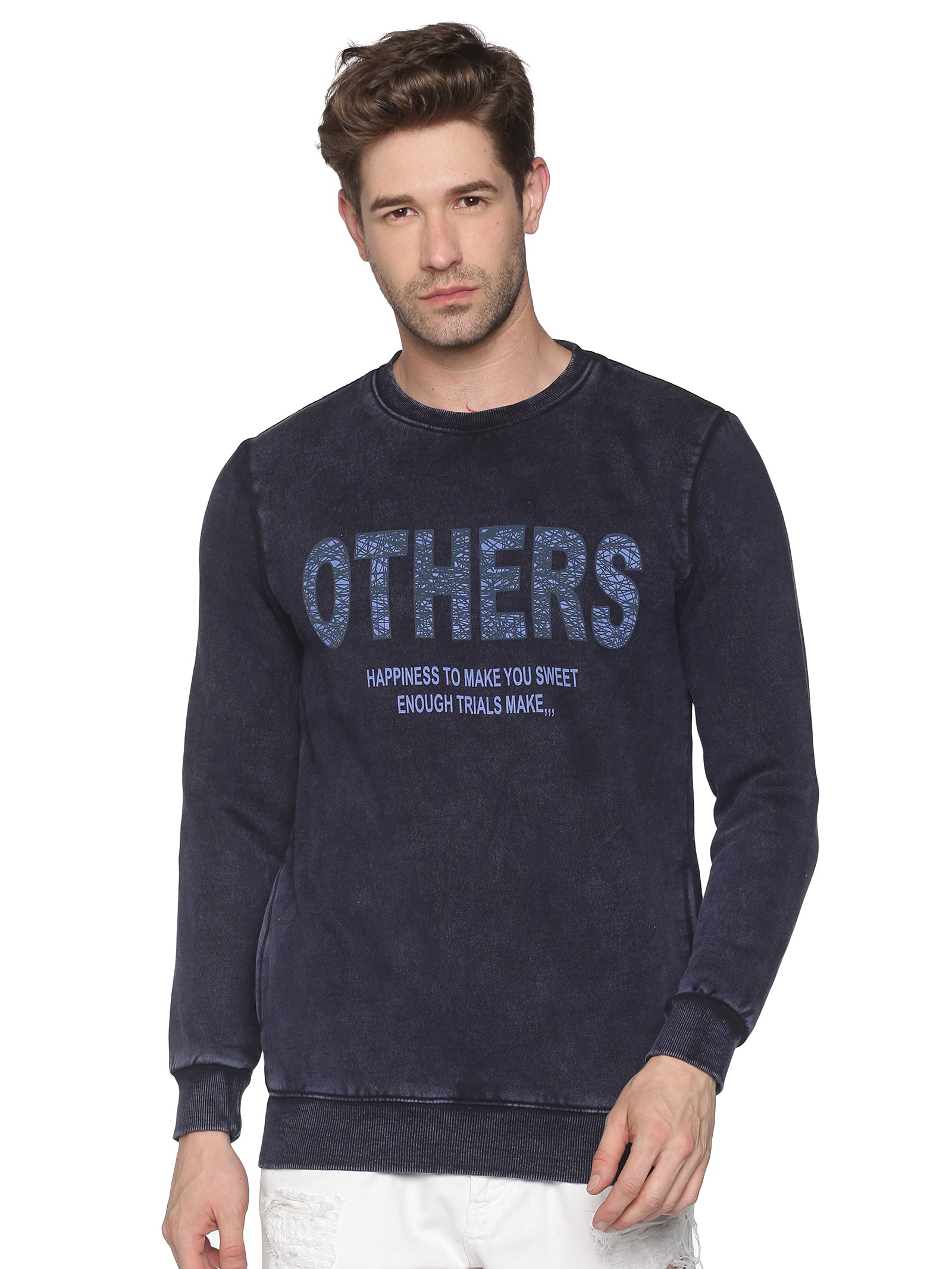 Men Printed Navy Blue Sweatshirt