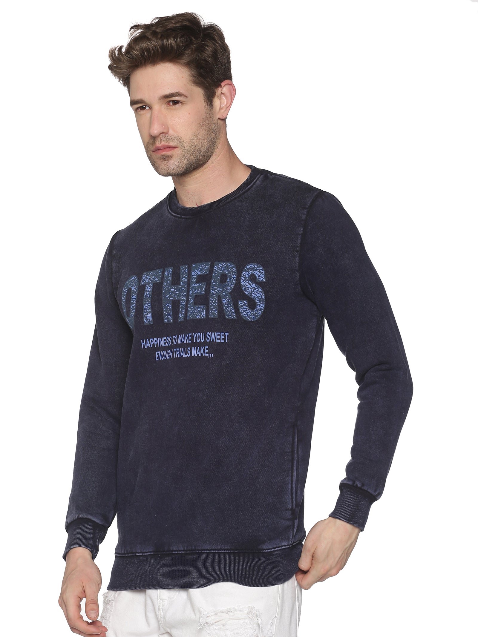 Men Printed Navy Blue Sweatshirt