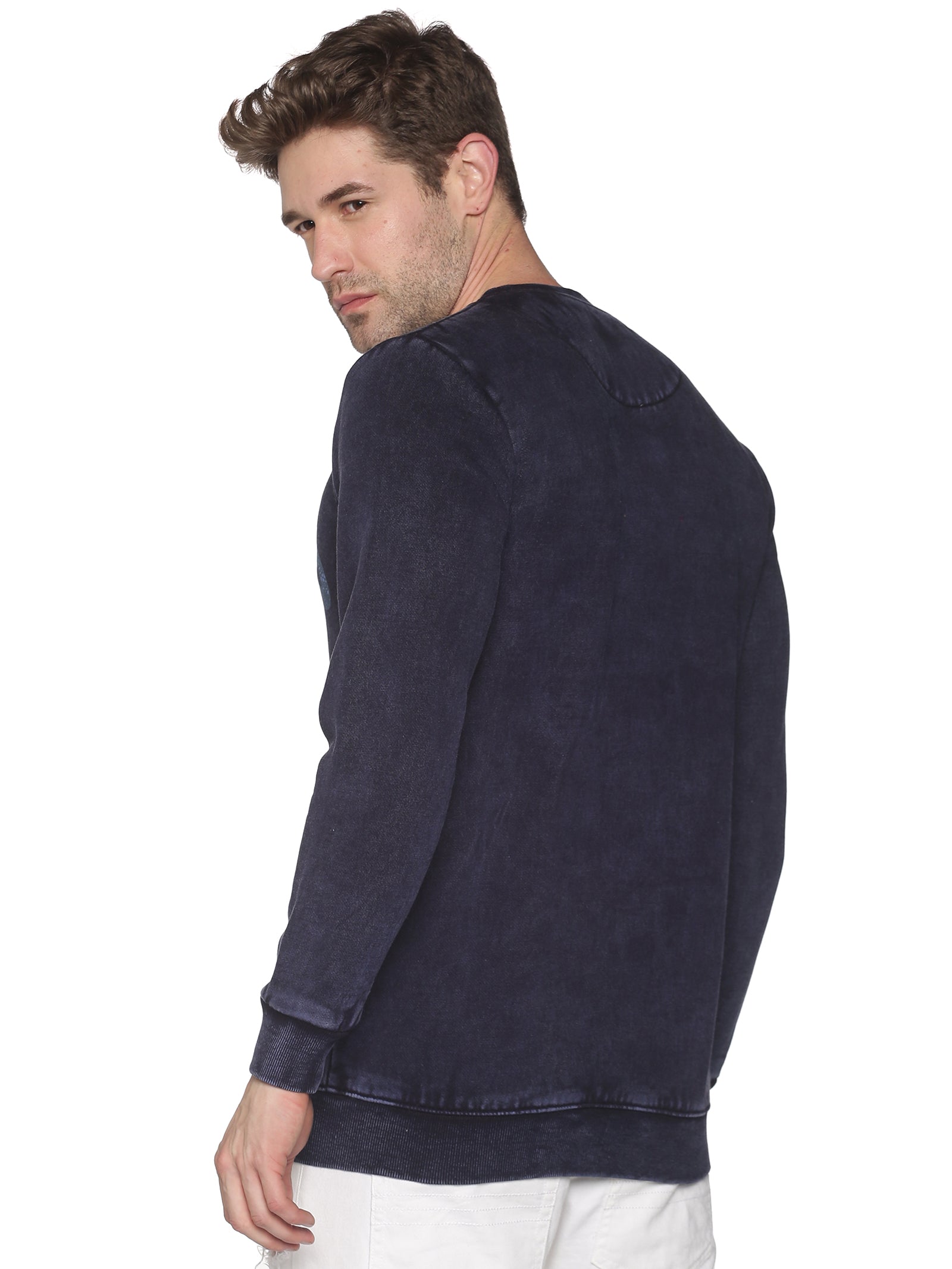 Men Printed Navy Blue Sweatshirt