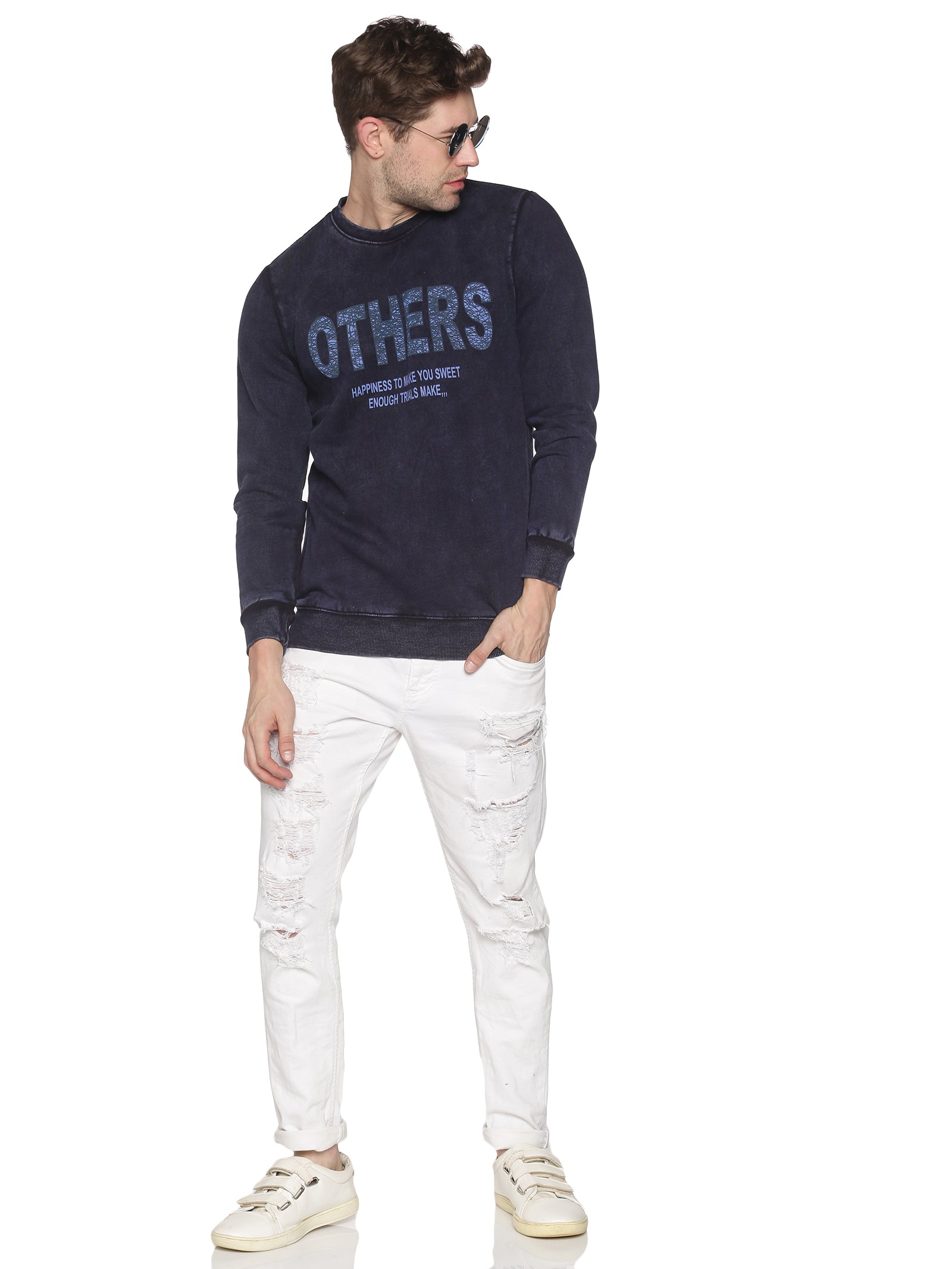 Men Printed Navy Blue Sweatshirt