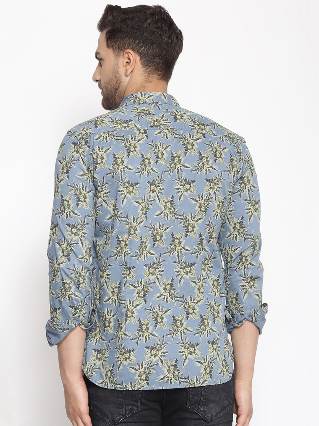Men's Floral Print Blue Slim Fit Shirt