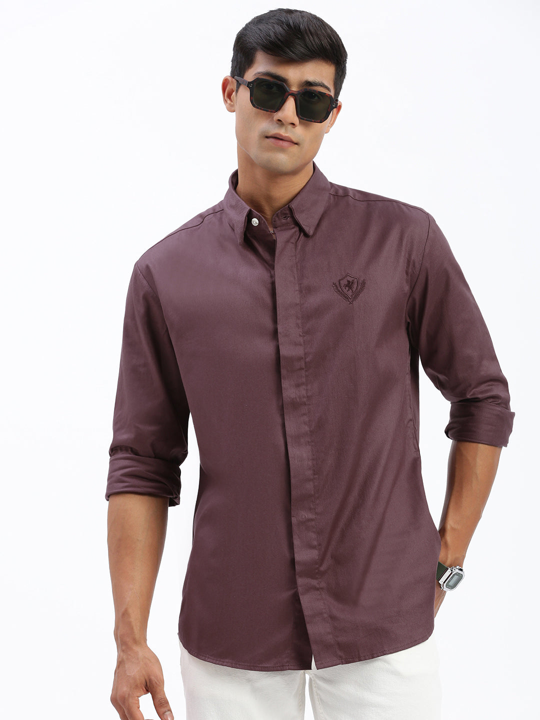 Men Solid Brown Slim Fit Shirt