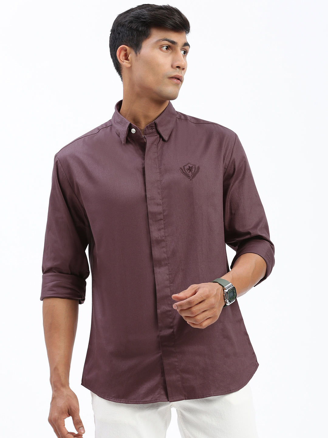 Men Solid Brown Slim Fit Shirt