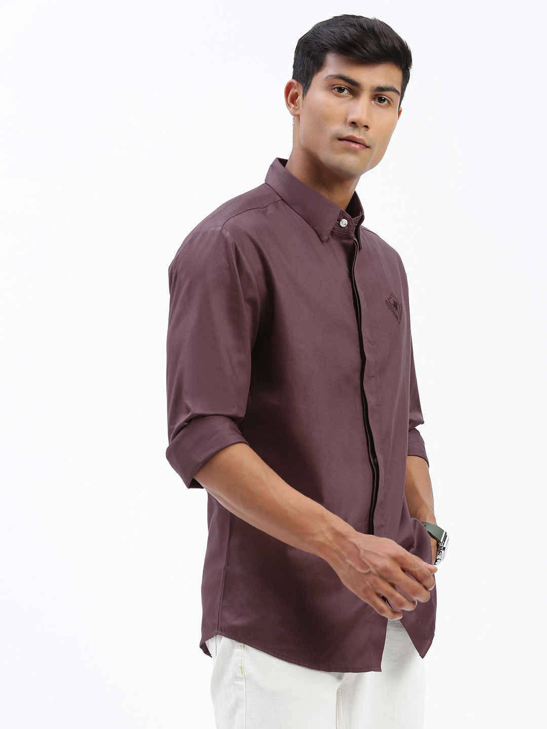 Men Solid Brown Slim Fit Shirt