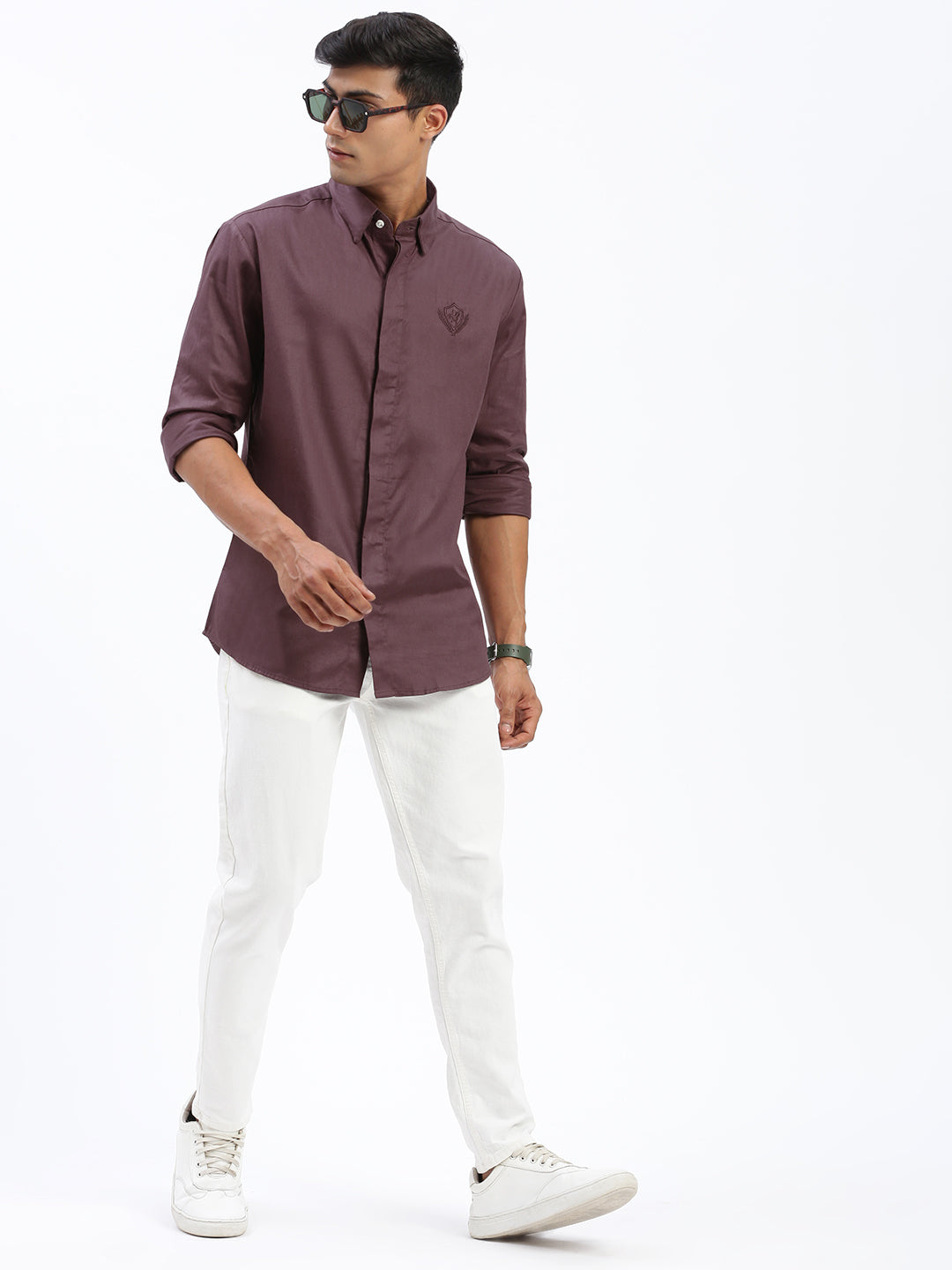 Men Solid Brown Slim Fit Shirt