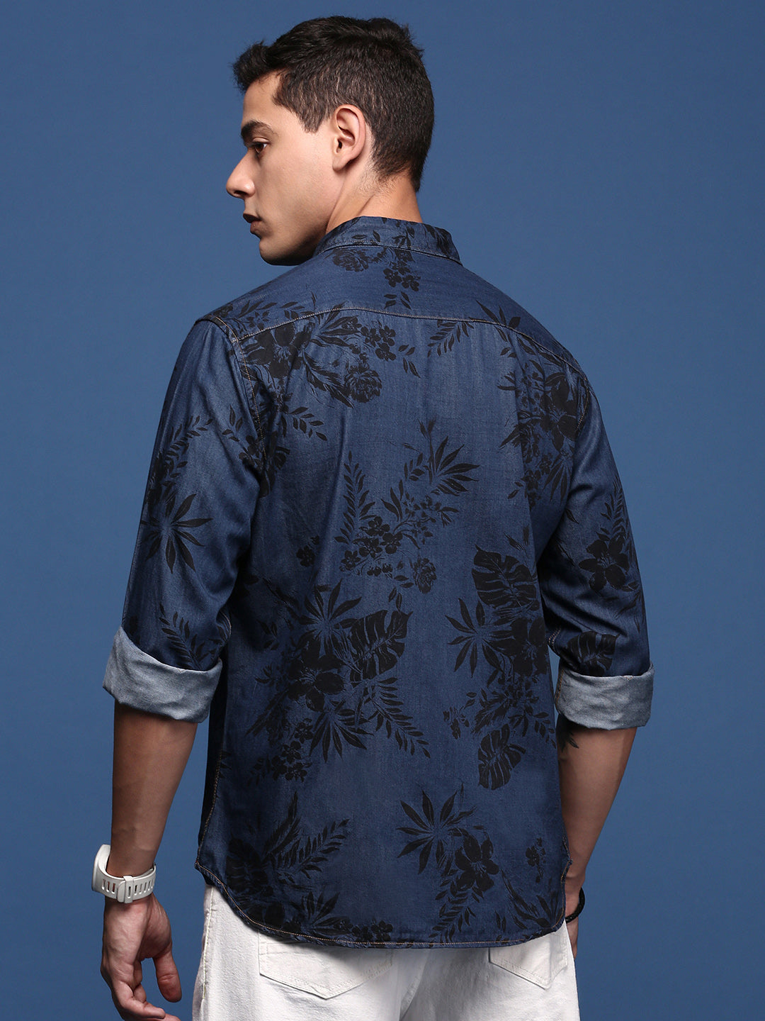 Men Floral Navy Blue Slim Fit Shirt