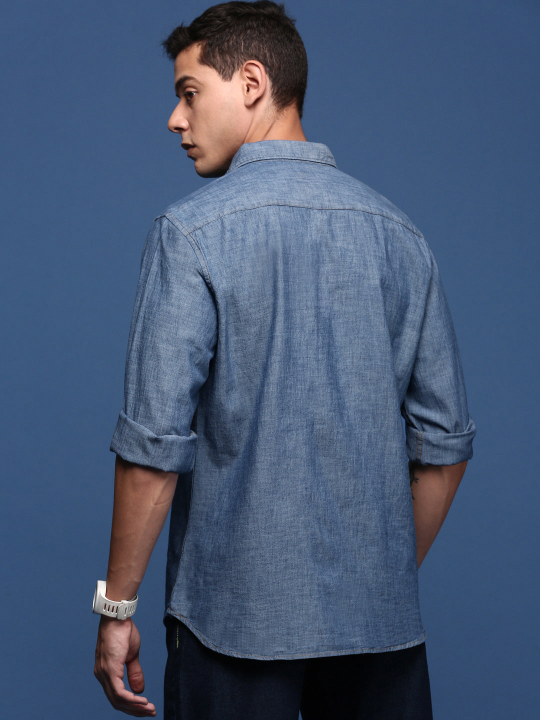 Men Solid Blue Slim Fit Shirt