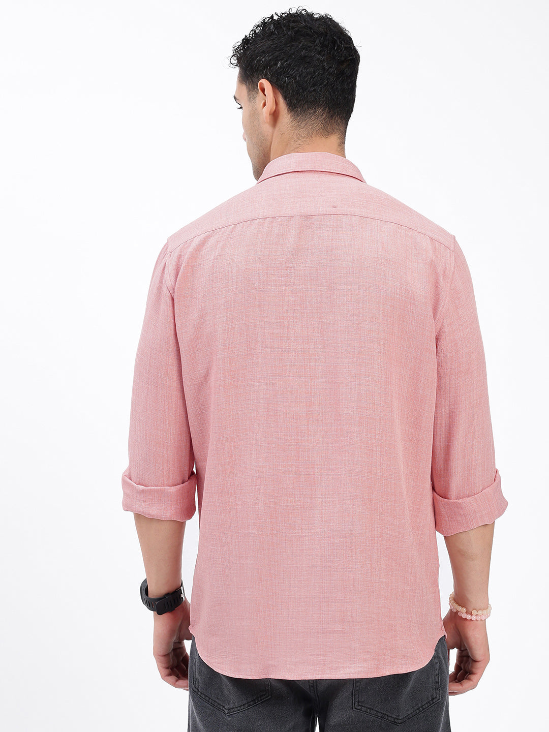 Men Solid Peach Slim Fit Shirt