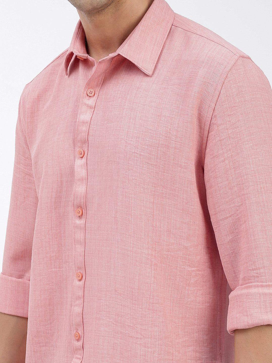 Men Solid Peach Slim Fit Shirt