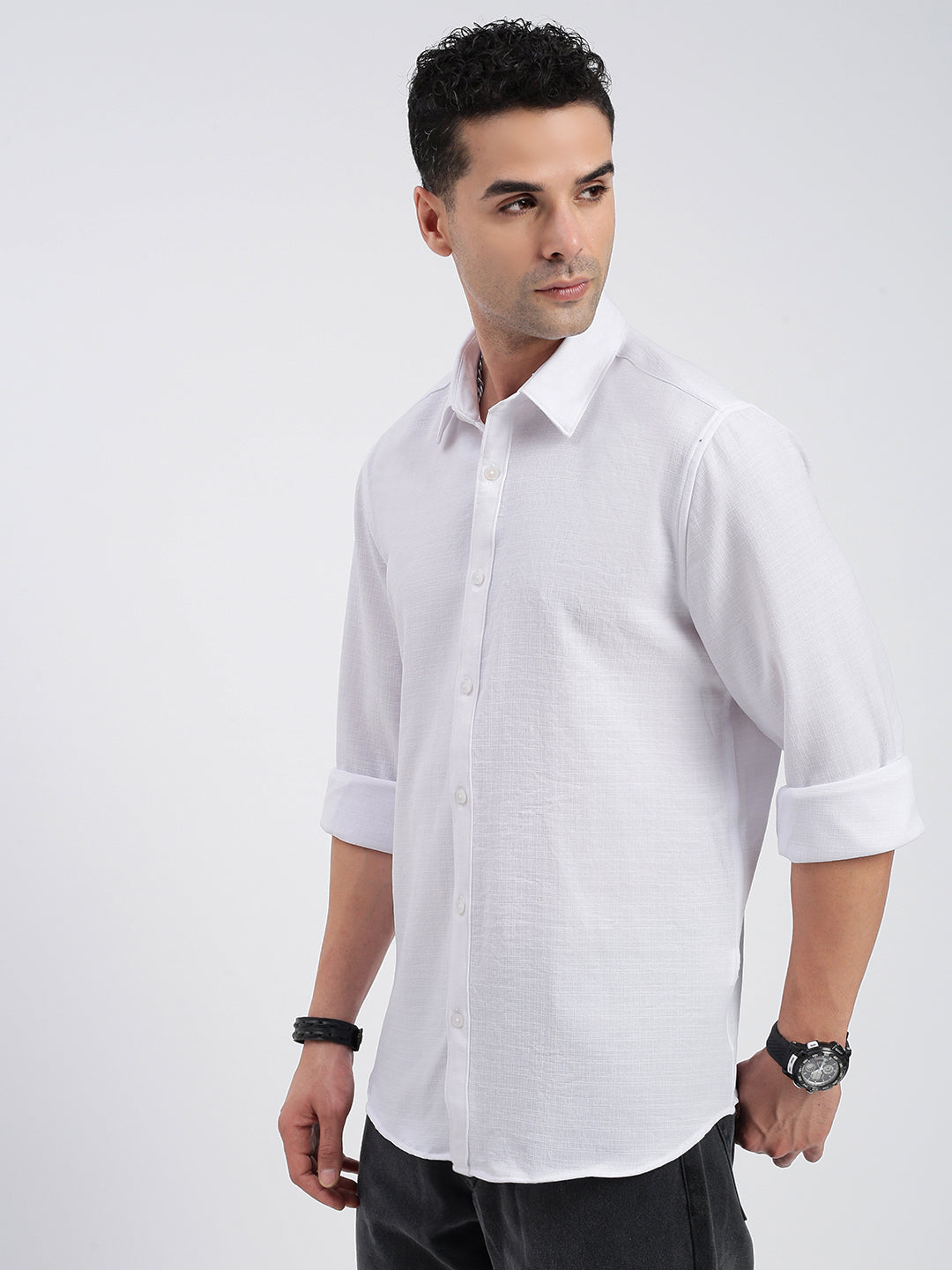 Men Solid White Slim Fit Shirt