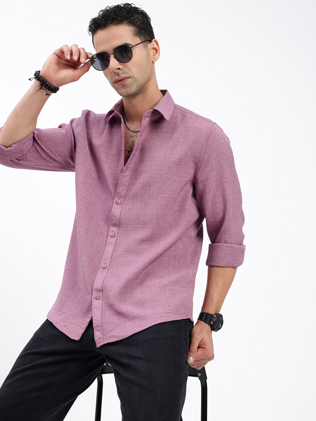 Men Solid Purple Slim Fit Shirt