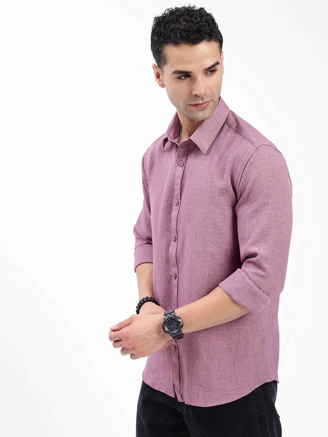 Men Solid Purple Slim Fit Shirt