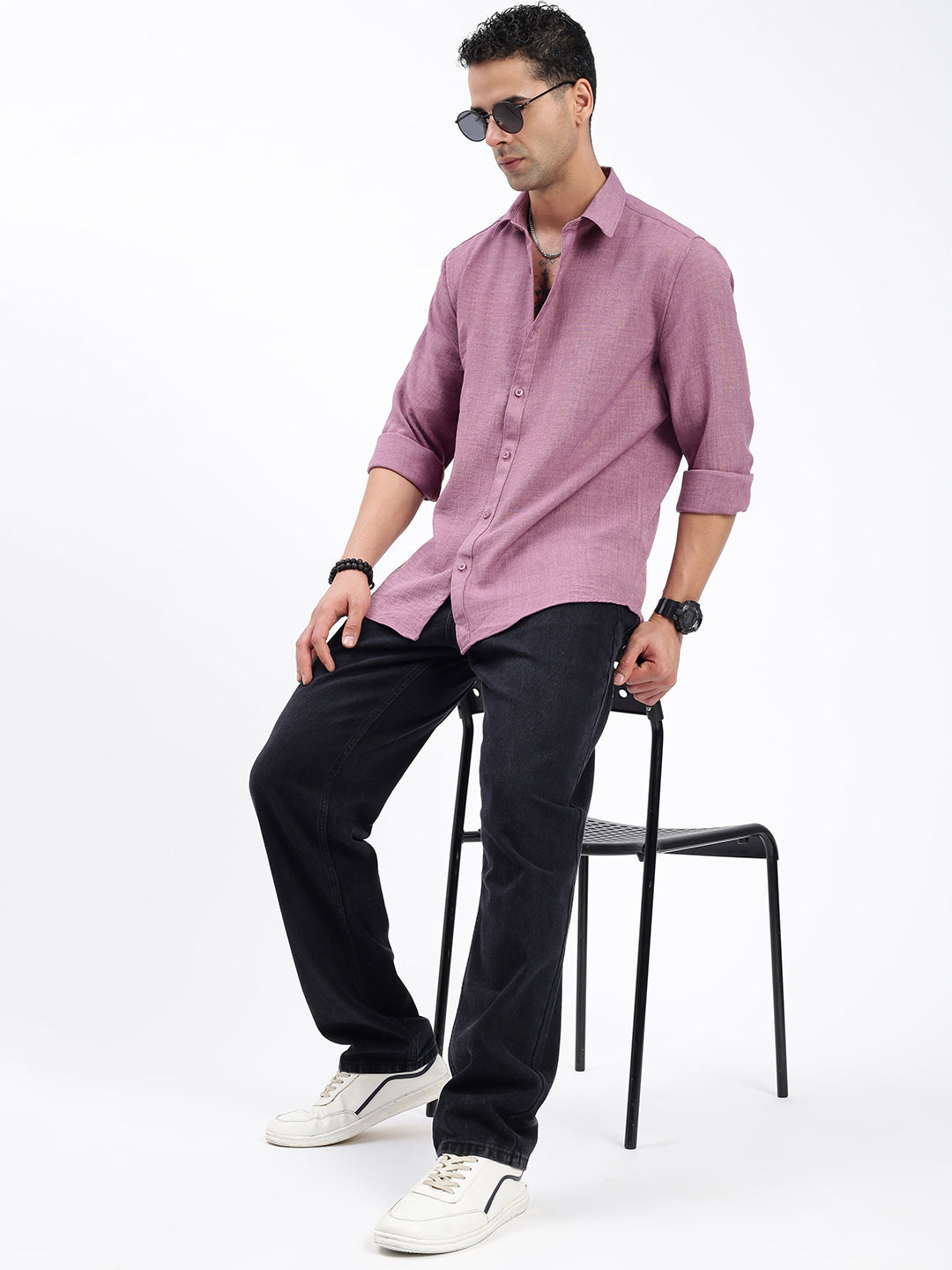 Men Solid Purple Slim Fit Shirt