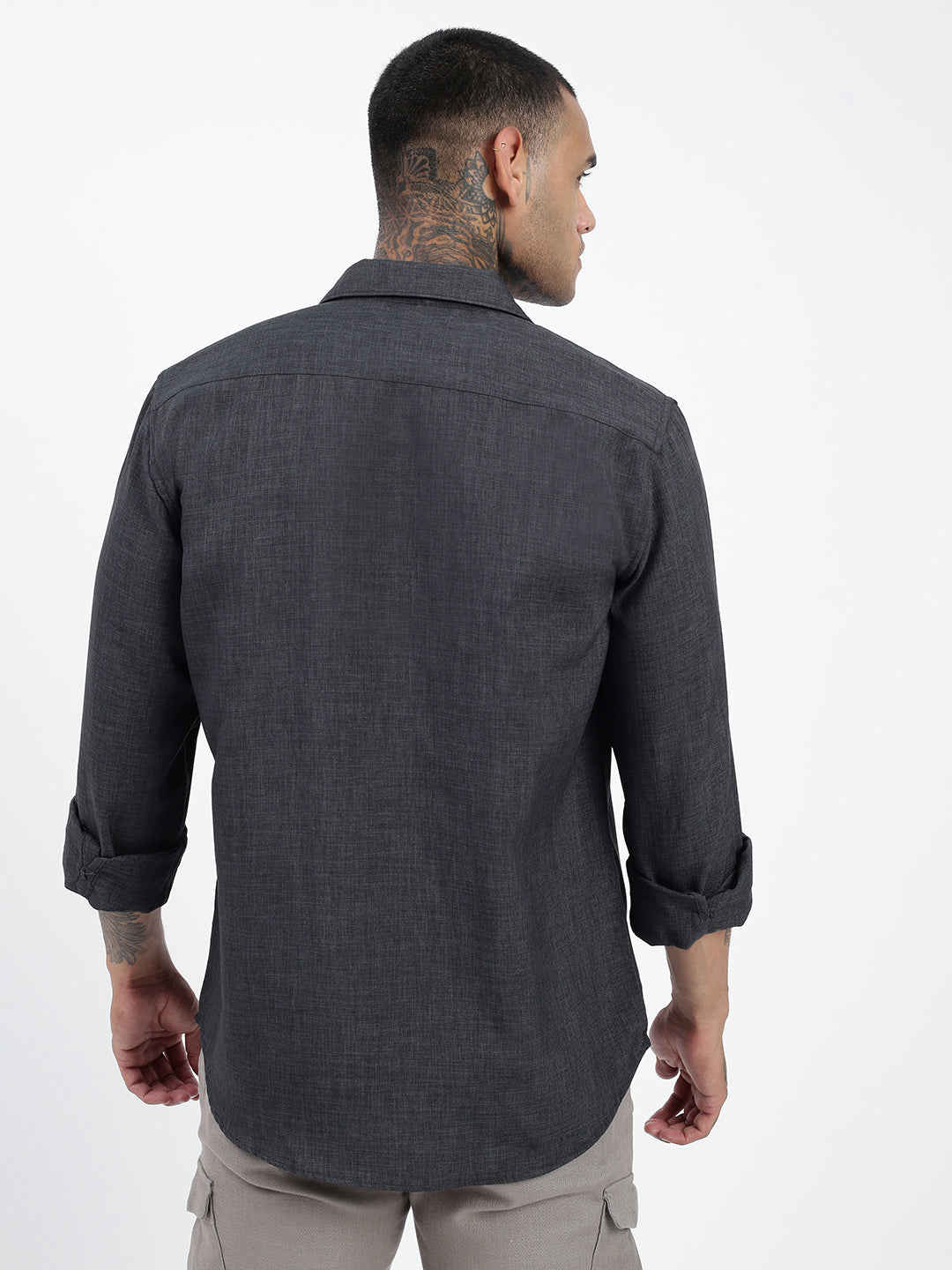 Men Solid Grey Slim Fit Shirt