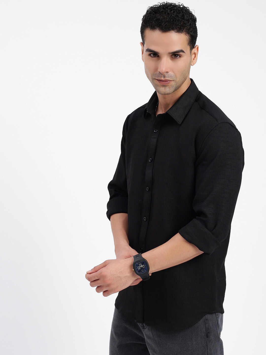 Men Solid Black Slim Fit Shirt