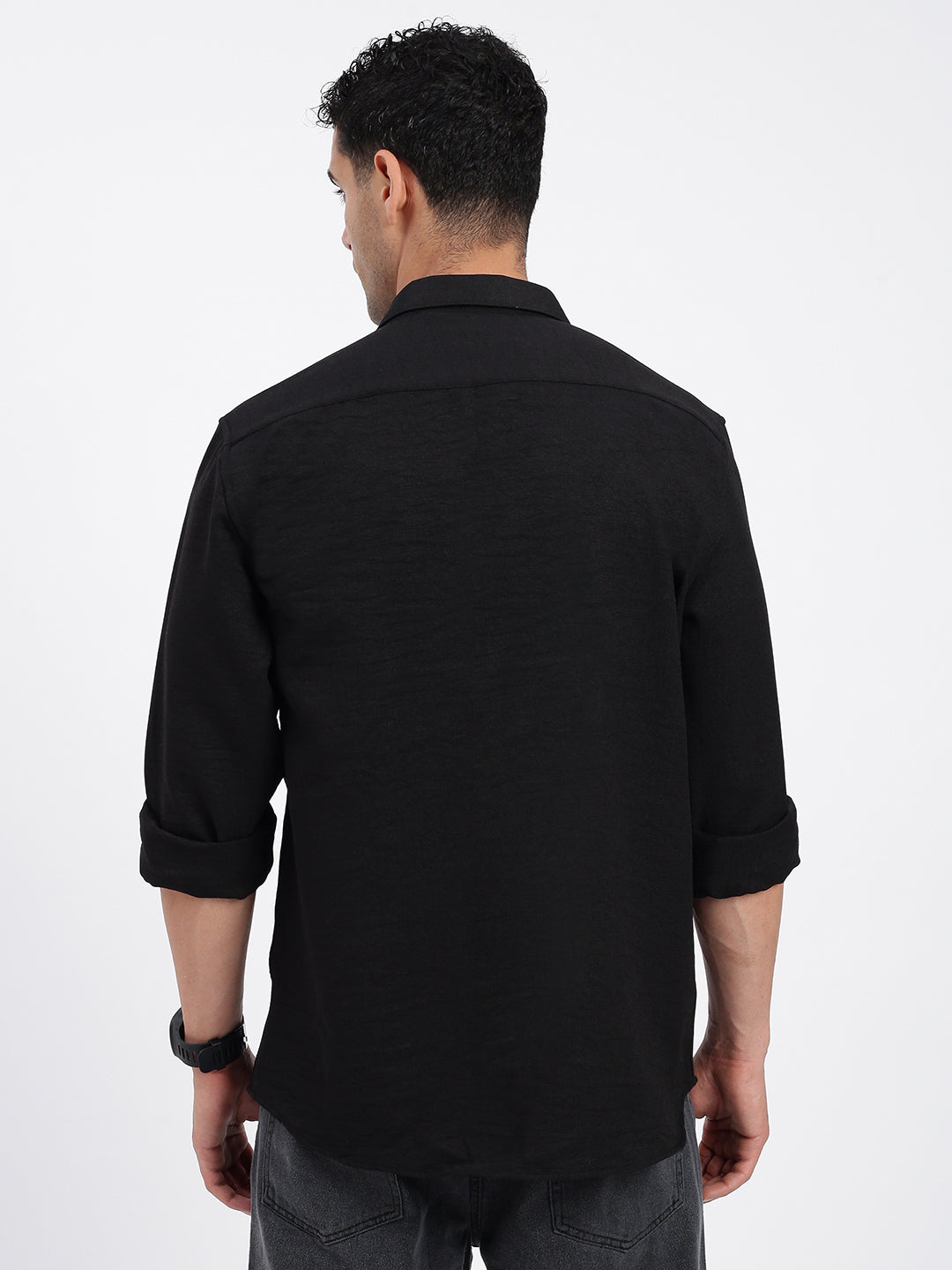 Men Solid Black Slim Fit Shirt