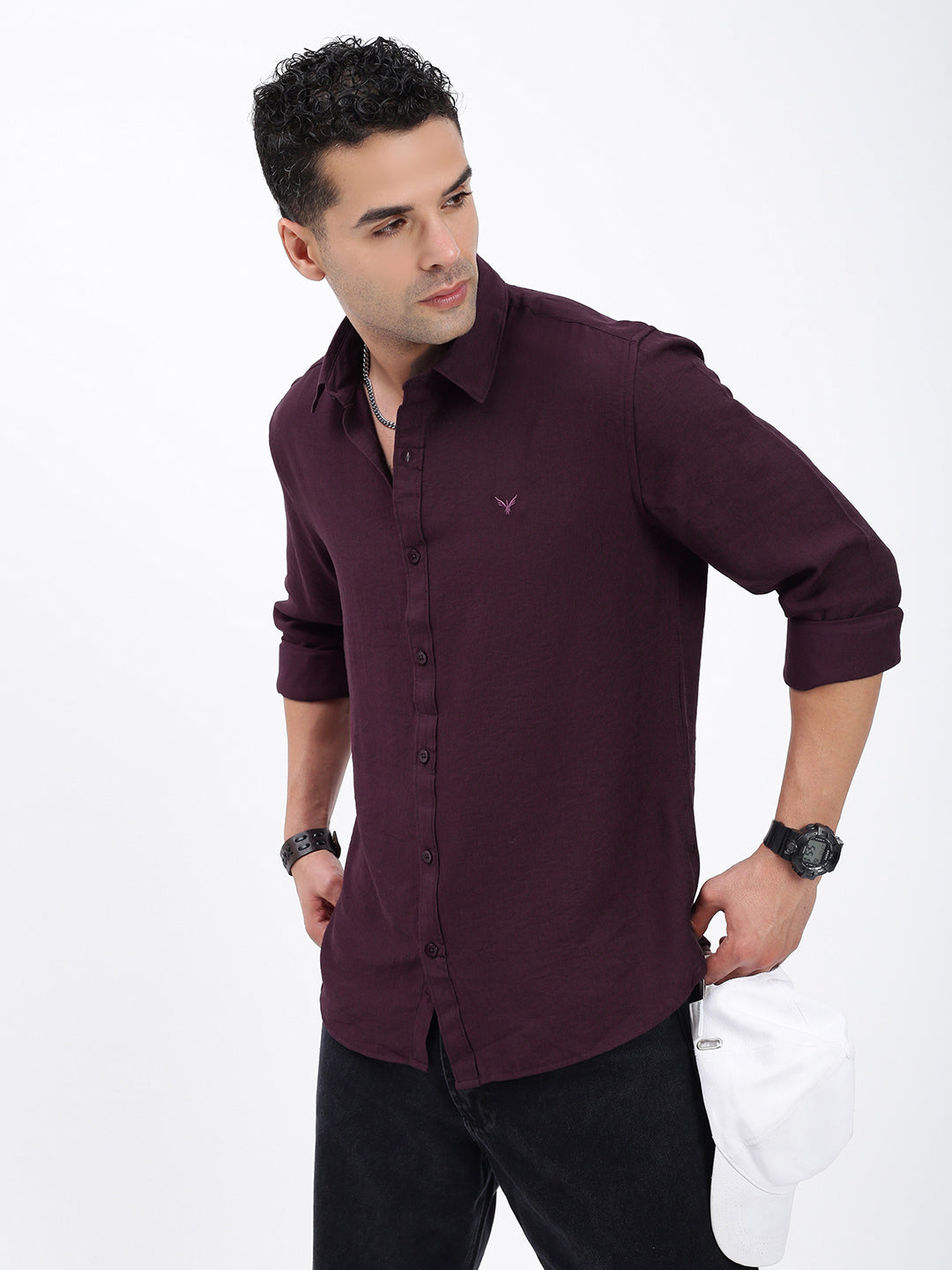 Men Solid Purple Slim Fit Shirt