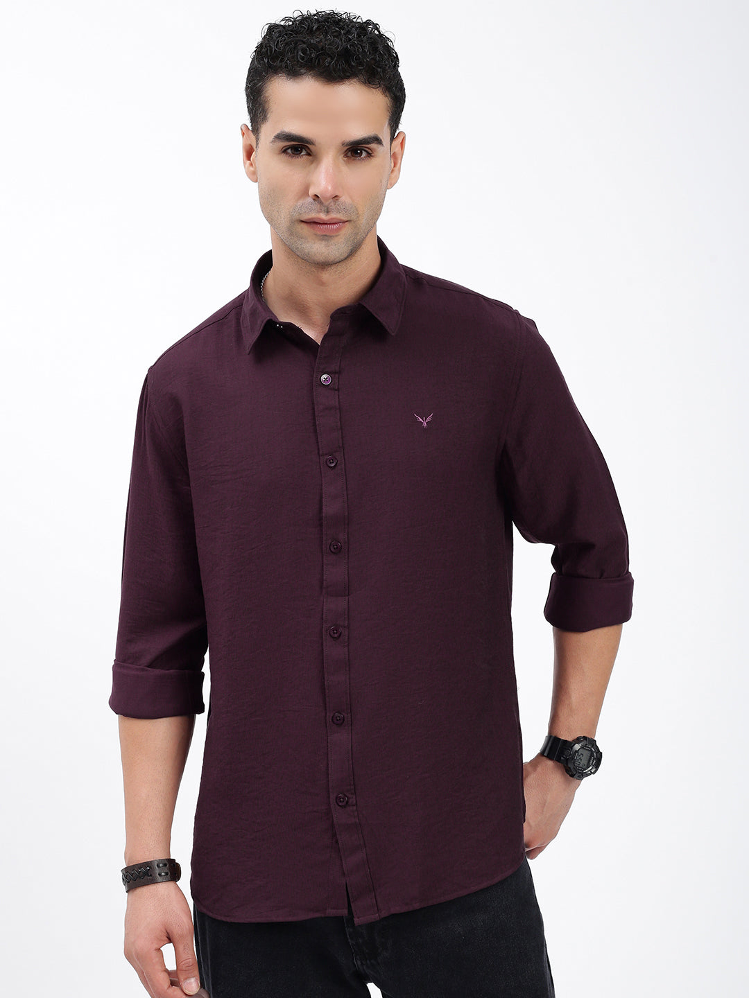 Men Solid Purple Slim Fit Shirt