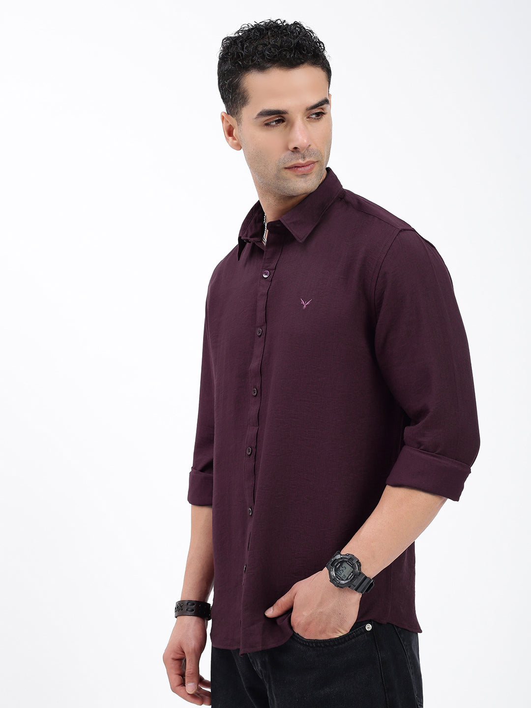 Men Solid Purple Slim Fit Shirt