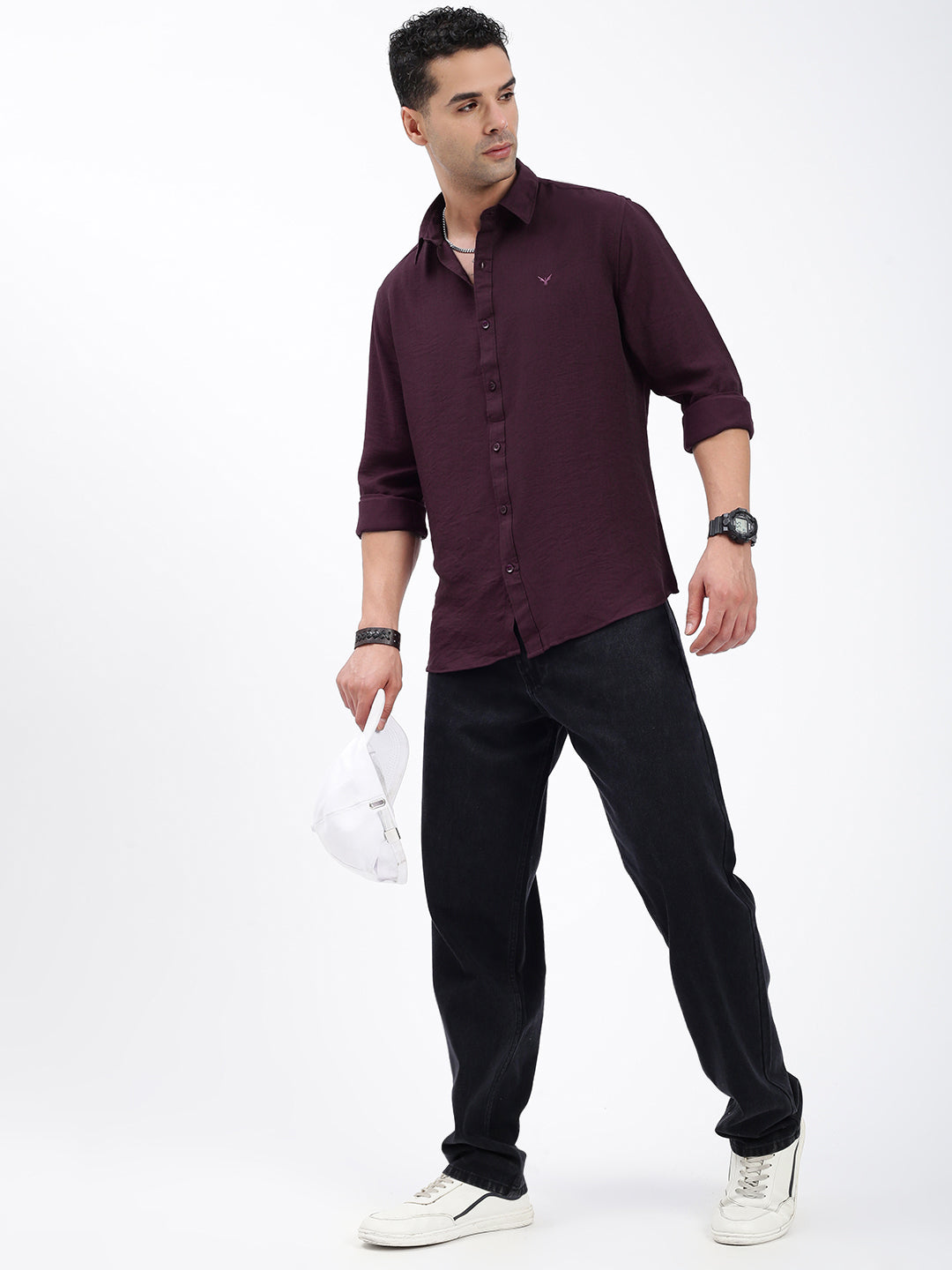 Men Solid Purple Slim Fit Shirt