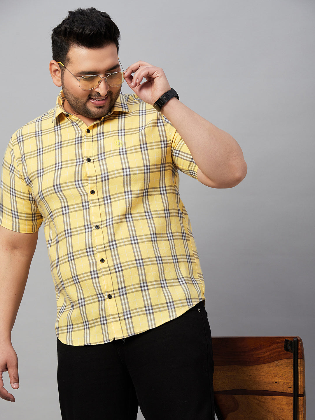 Men Checked Yellow Shirt