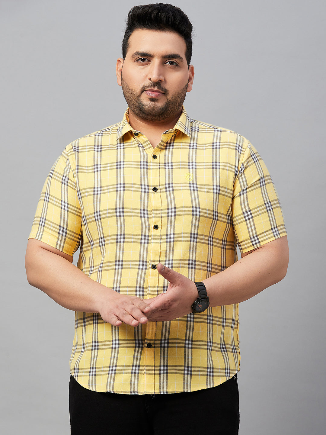 Men Checked Yellow Shirt