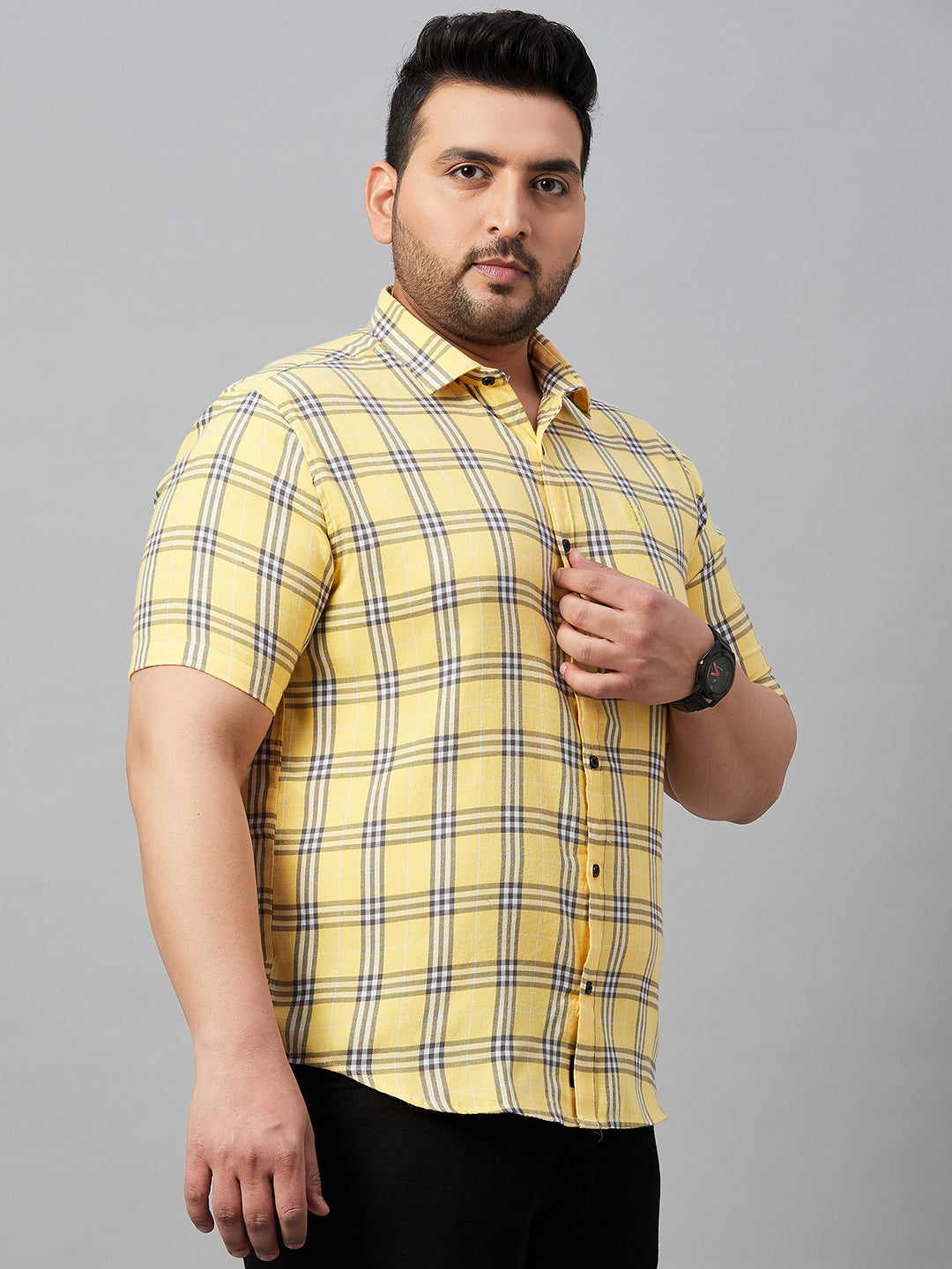 Men Checked Yellow Shirt