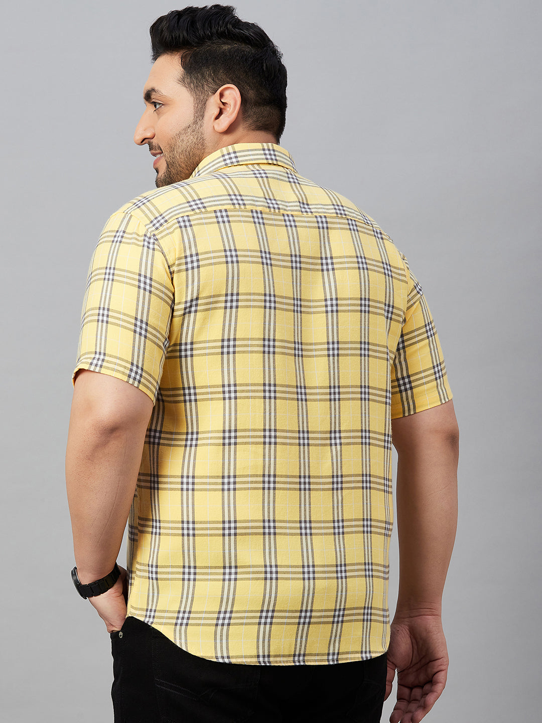 Men Checked Yellow Shirt