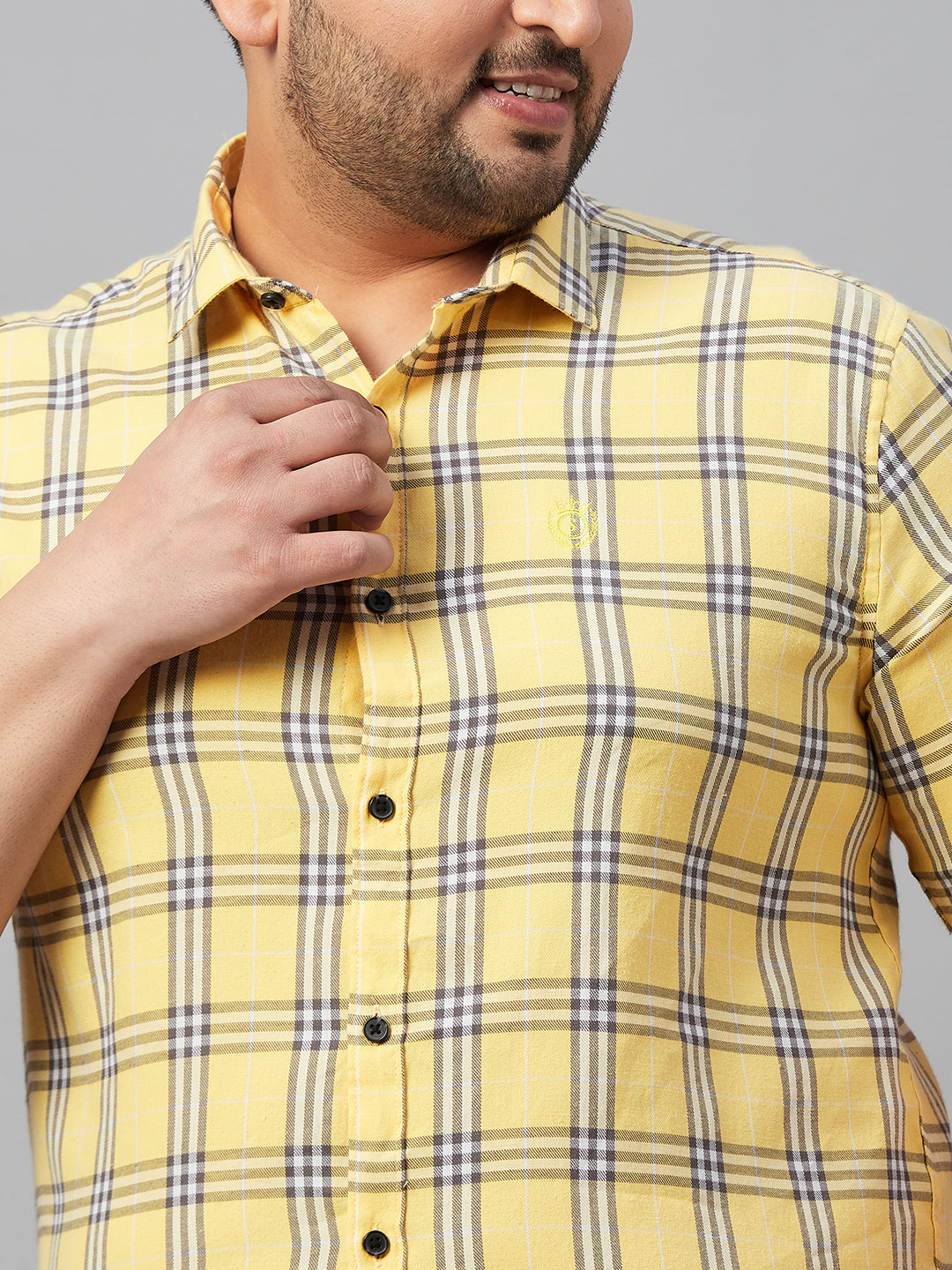 Men Checked Yellow Shirt