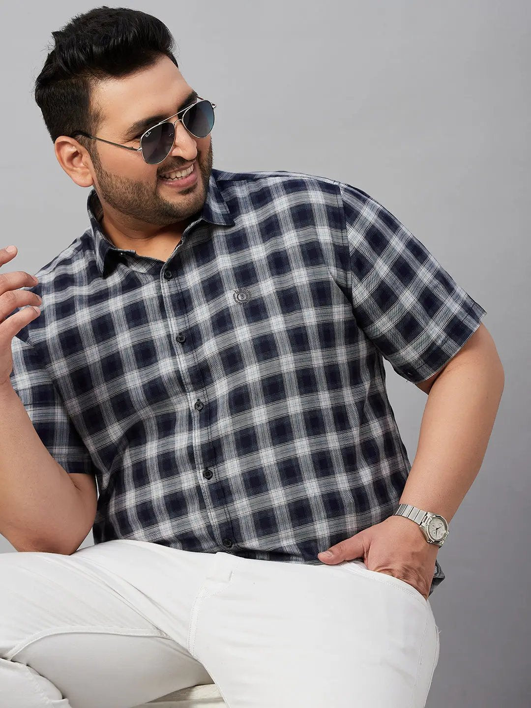 Men's Checked Navy Blue Shirt