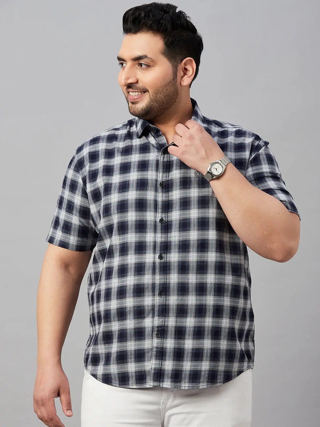 Men's Checked Navy Blue Shirt