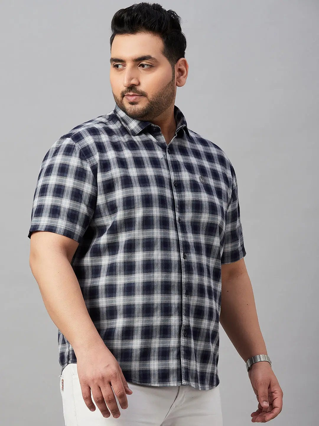Men's Checked Navy Blue Shirt