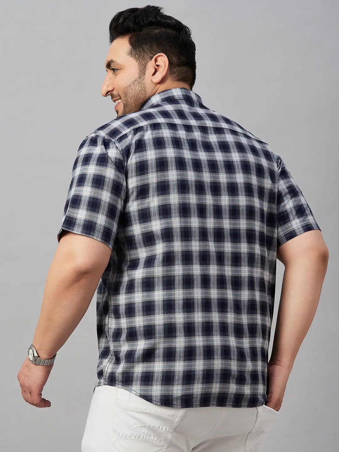 Men's Checked Navy Blue Shirt