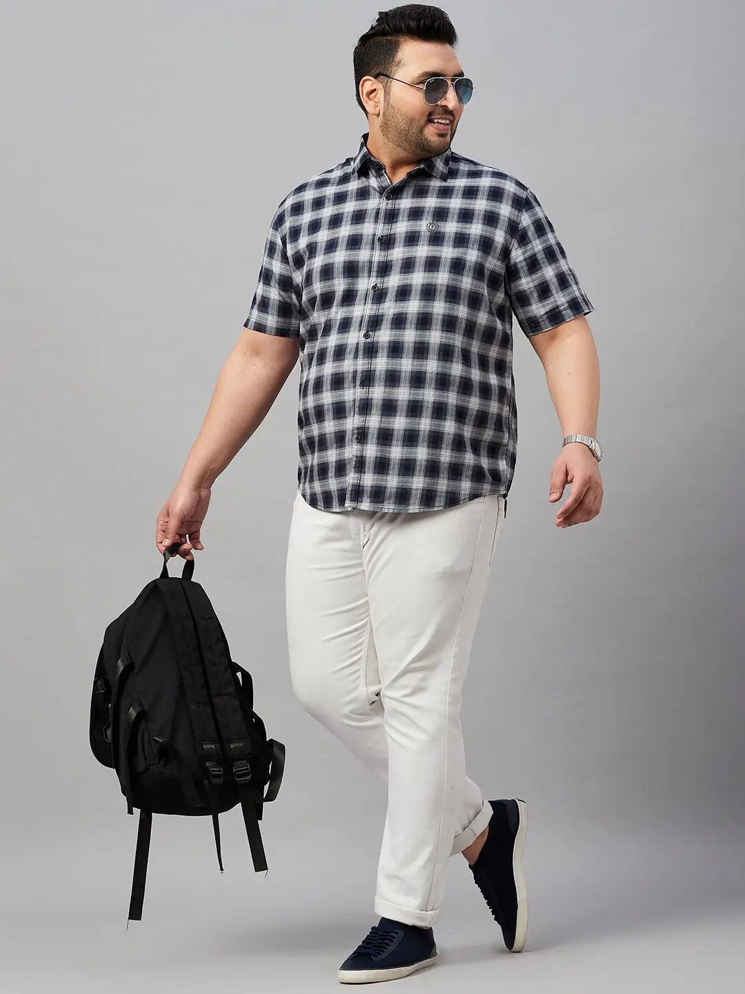 Men's Checked Navy Blue Shirt