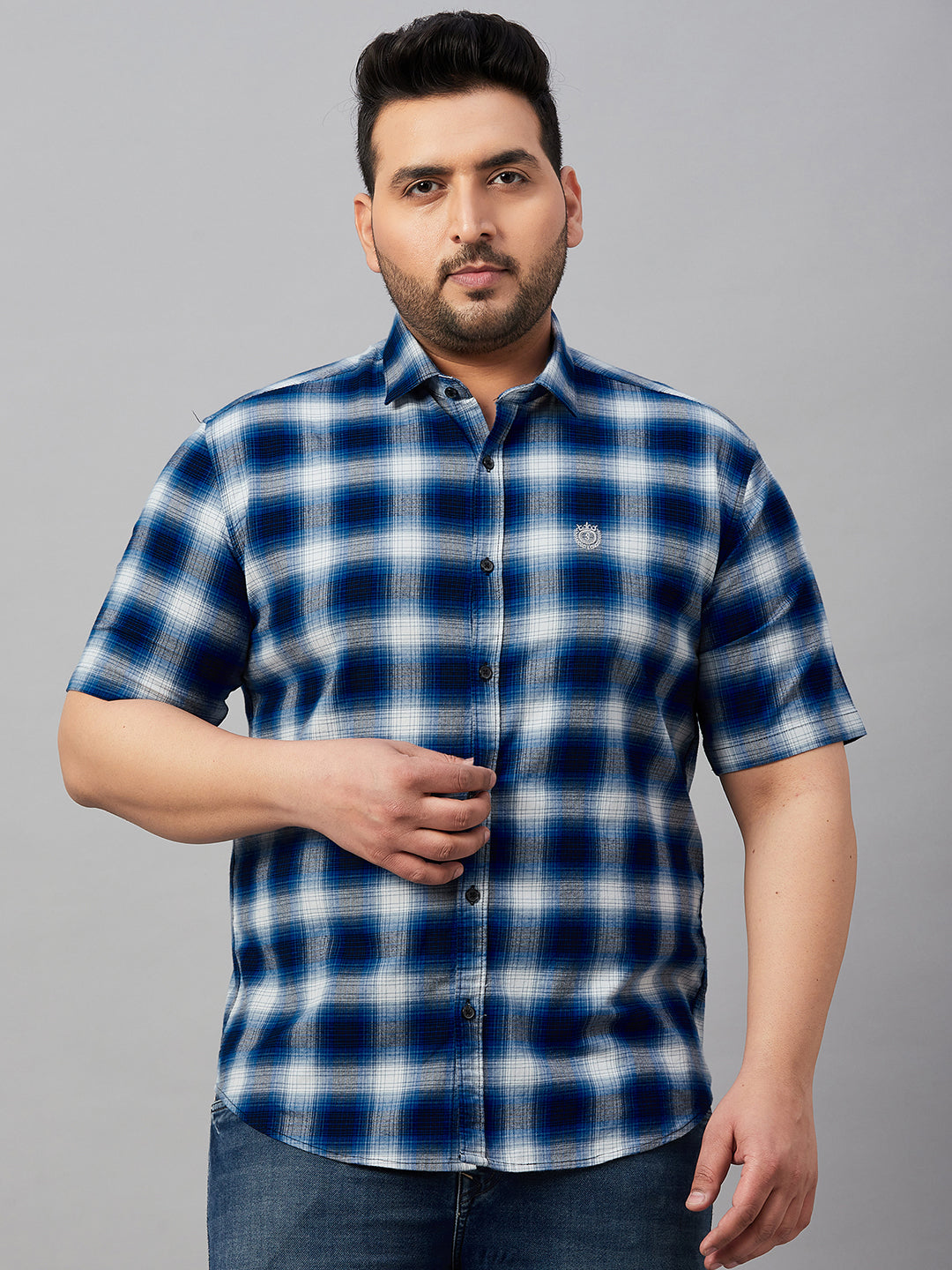 Men Checked Blue Shirt