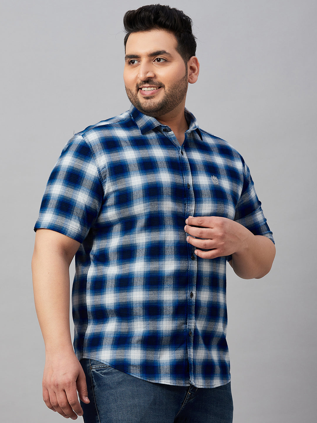 Men Checked Blue Shirt