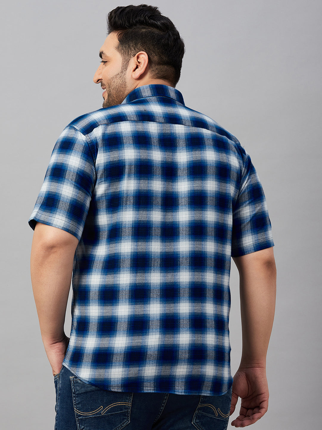 Men Checked Blue Shirt