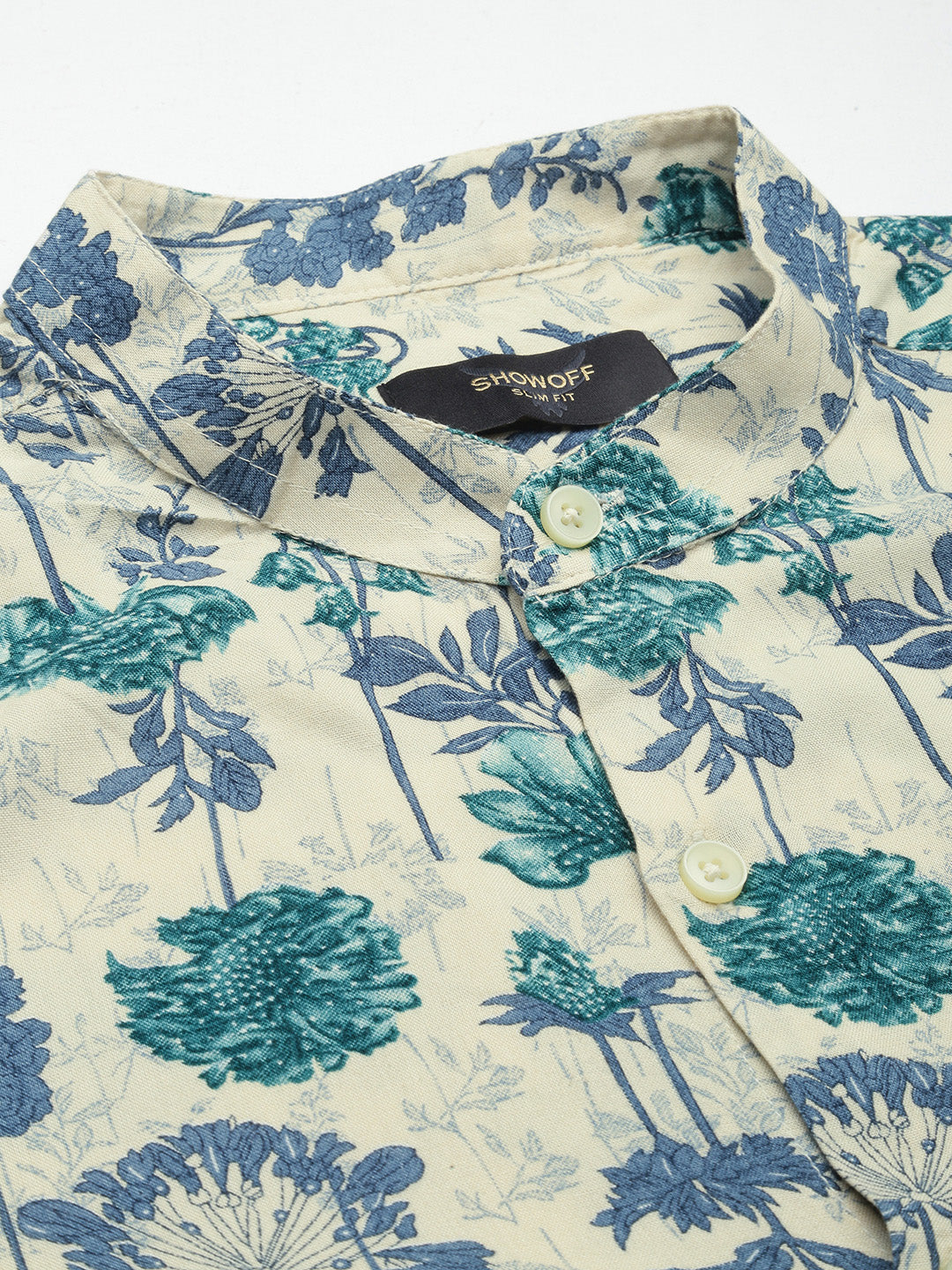 Men Cream Floral Slim Fit Shirt