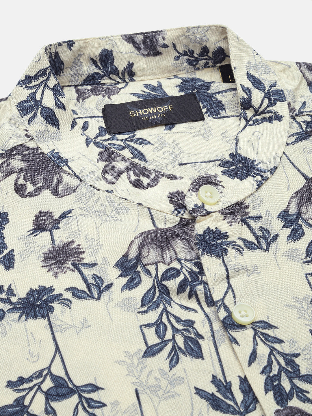 Men Cream Floral Slim Fit Shirt