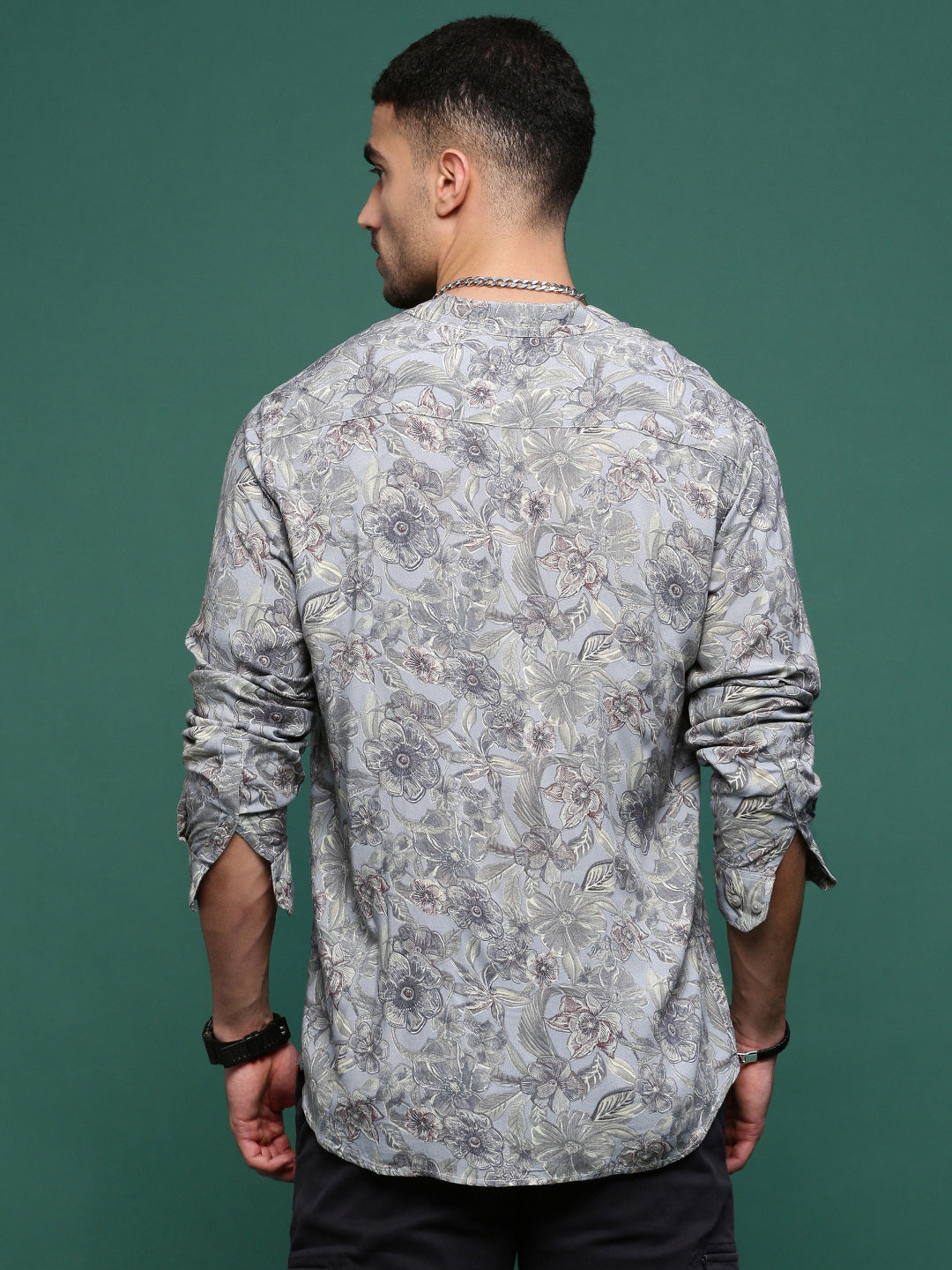 Men Grey Floral Slim Fit Shirt