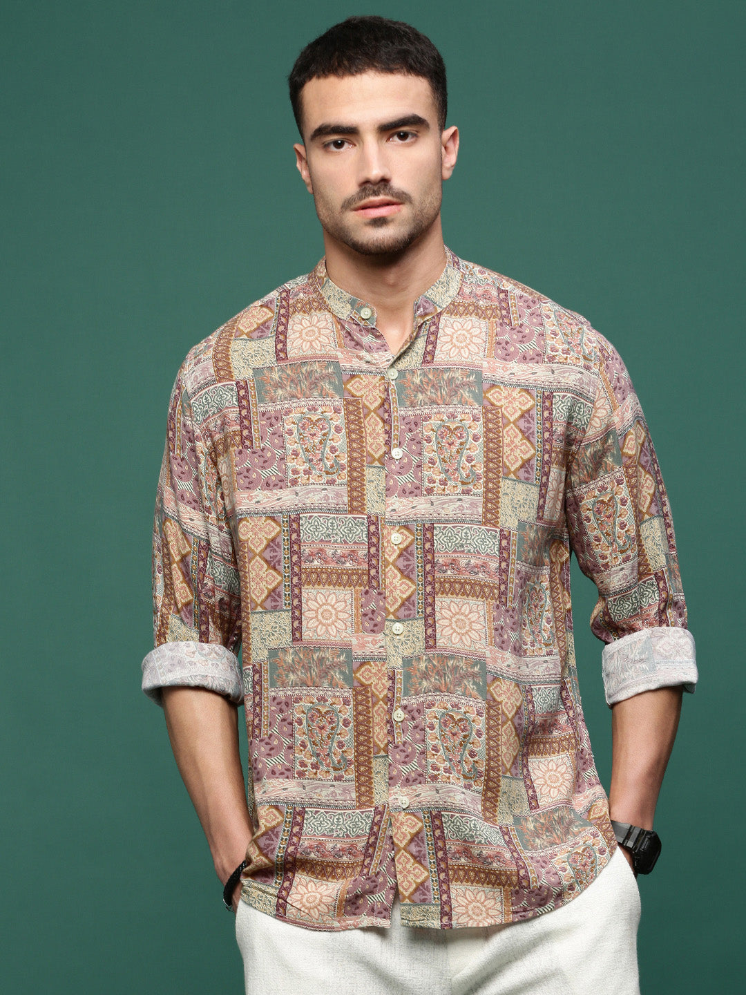 Men Brown Graphic Slim Fit Shirt