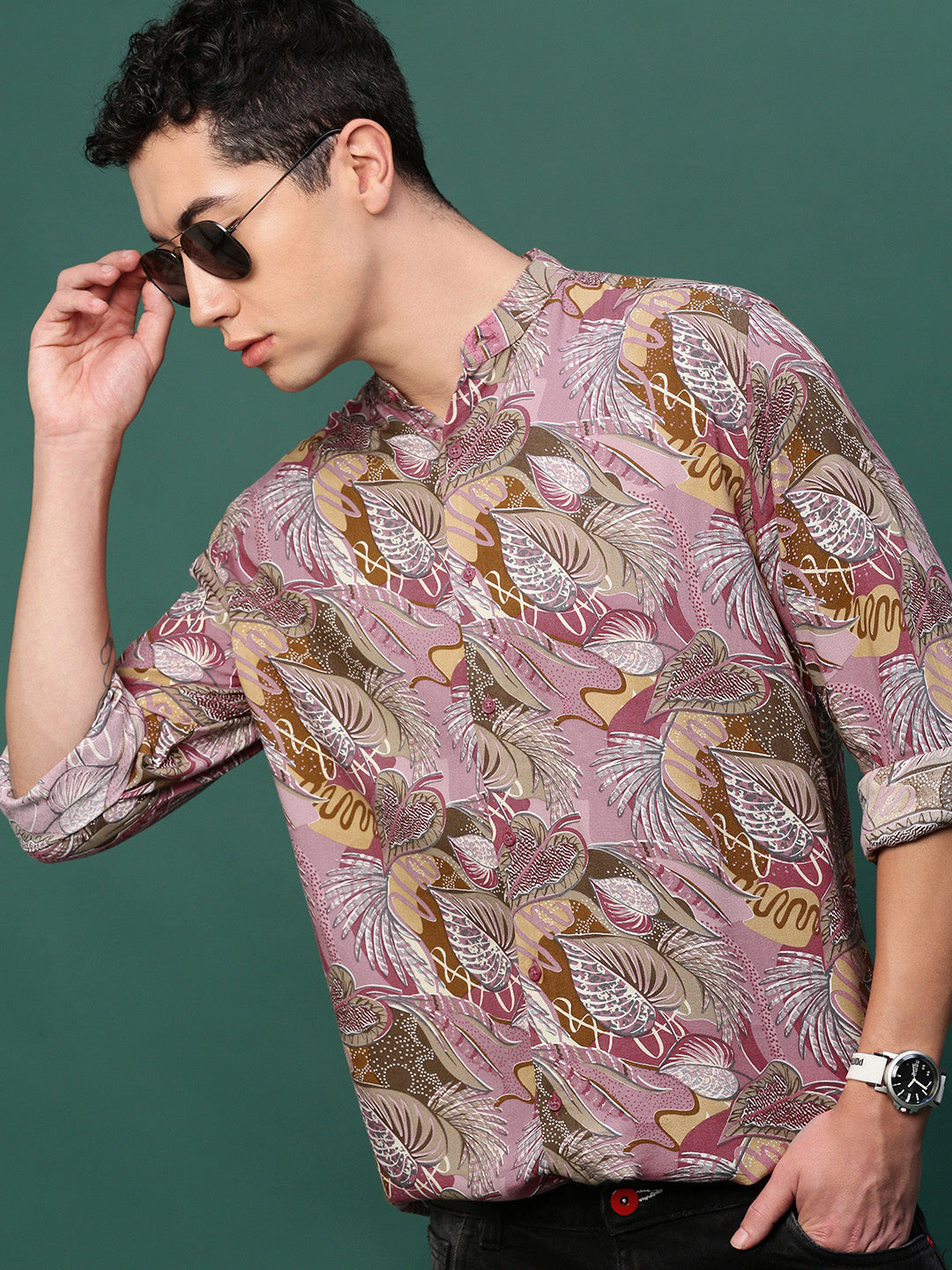 Men Pink Floral Slim Fit Shirt